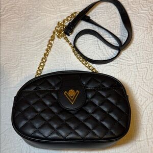 Valentino Orlandi Black Quilted Crossbody with Gold Accents